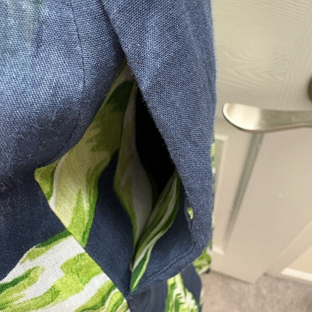 Ann Taylor Navy and Green Leaf Midi Dress - Picture 4 of 6